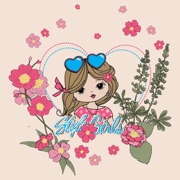 Vector beautiful fashion cartoon girl vector illustration