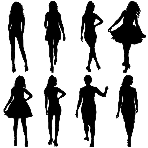 Vector beautiful fashion girl silhouette on a white background