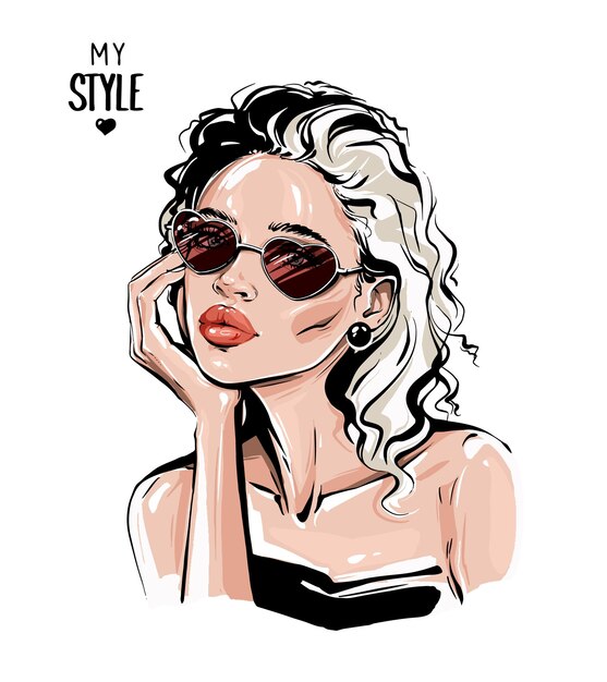 Vector beautiful fashion woman in sunglasses vector illustration