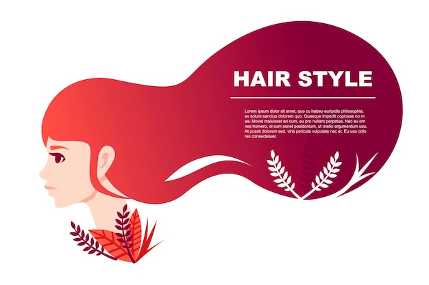 Vector beautiful fashion women hair style abstract banner with floral pattern flat vector illustration