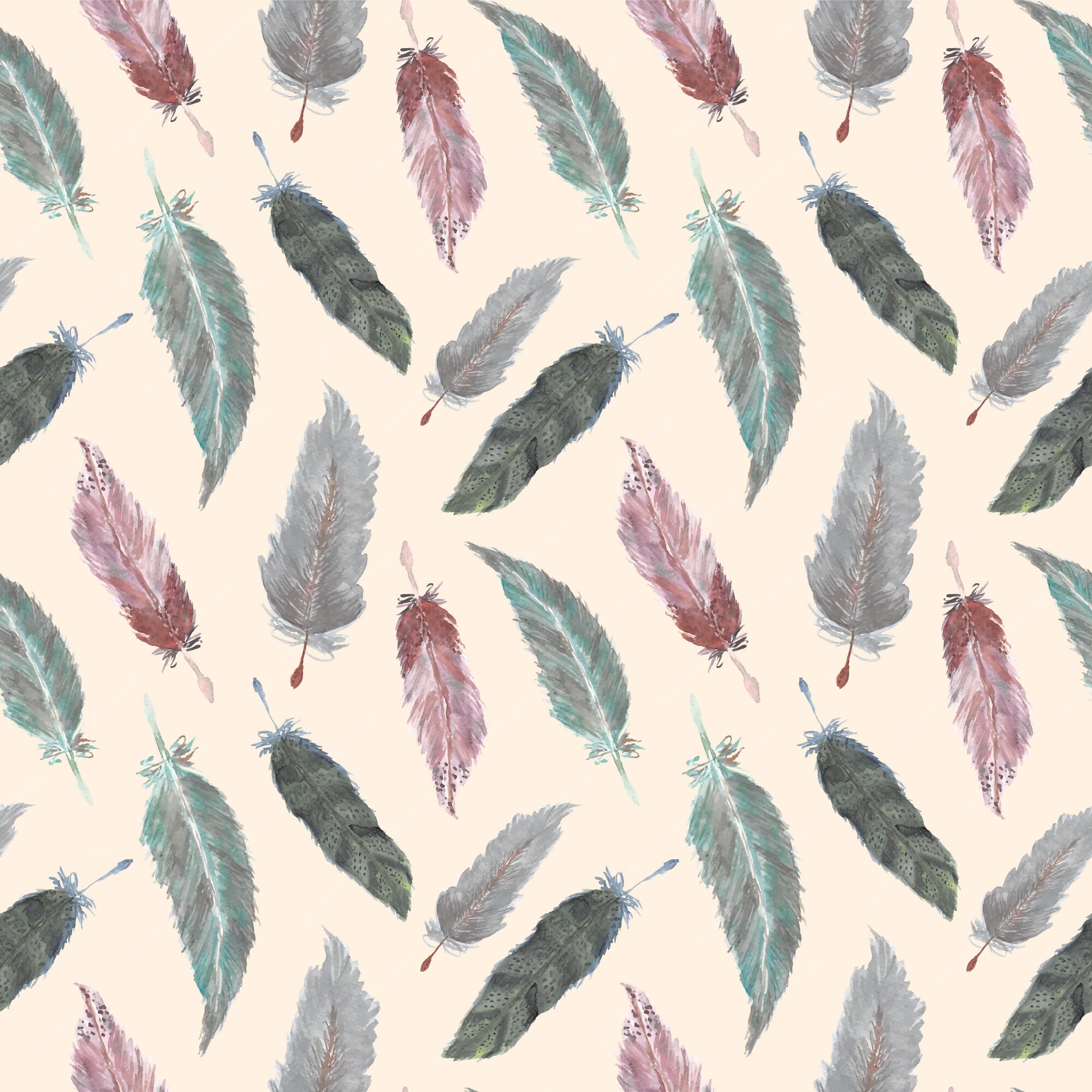 Premium Vector | Beautiful feather boho watercolor seamless pattern