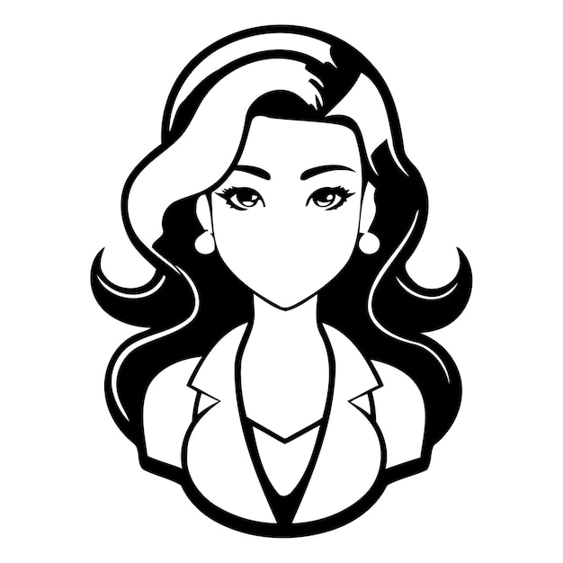 Beautiful female doctor with long wavy hair Vector illustration