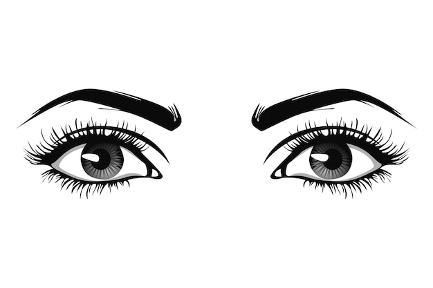 Beautiful female eyes with big lashes and eyebrows Vector illustration