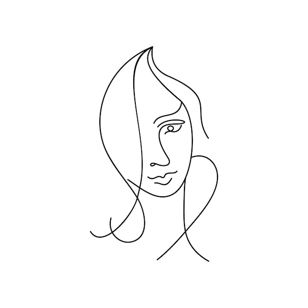 Beautiful female face line art drawing