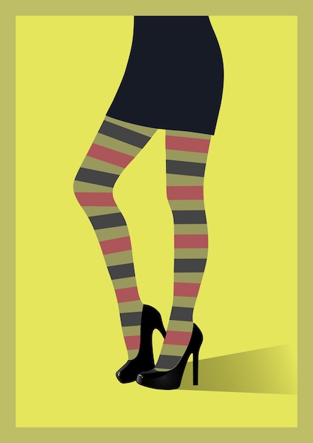 Vector beautiful female legs in printed tights