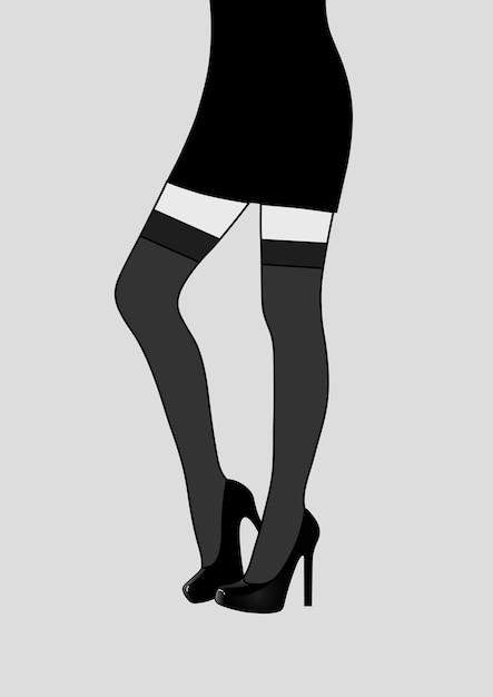 Vector beautiful female legs in stockings and high-heeled shoes