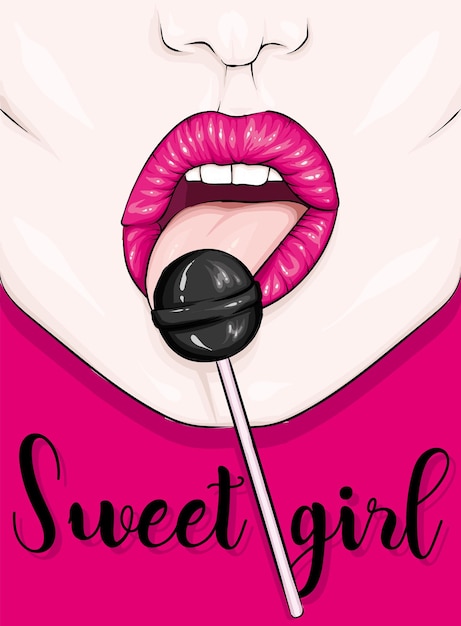 Красивые женские губы и конфеты на палочке