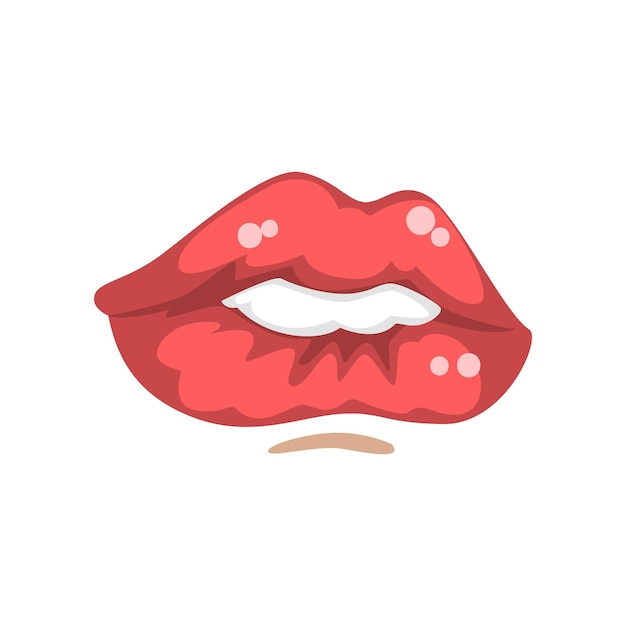 Beautiful female mouth biting red lower lip emotional lips of young woman vector Illustration isolated on a white background