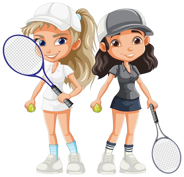 Вектор Красивая женщина-теннисистка мультипликационный персонаж