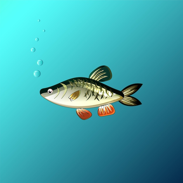 Vector beautiful fish under the water in the game style