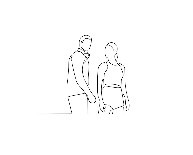Beautiful fitness couple sketch or continuous line art illustration