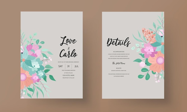 Bellissimo design piatto della carta dell'invito di nozze floreale