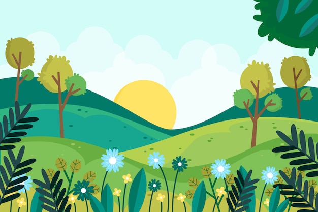 Vector beautiful flat spring landscape