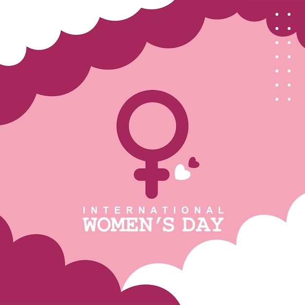 Beautiful flat womens day design with women symbol on cloudy pink background