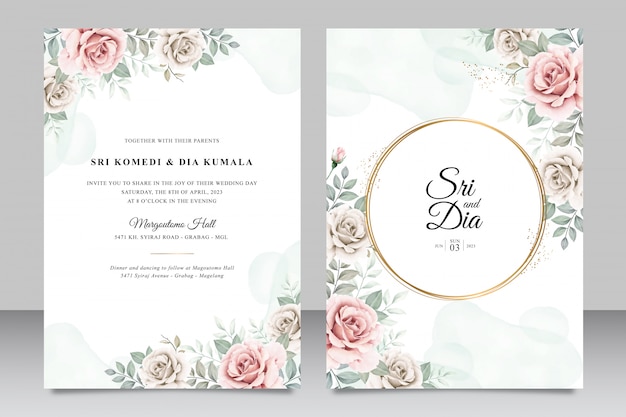 Vector beautiful floral aquarel wedding invitation card template