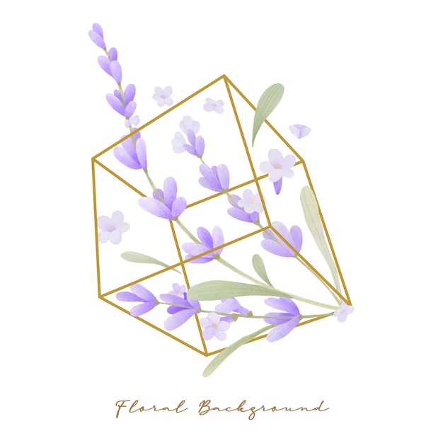 Beautiful floral background with lavender flower watercolor in terrarium