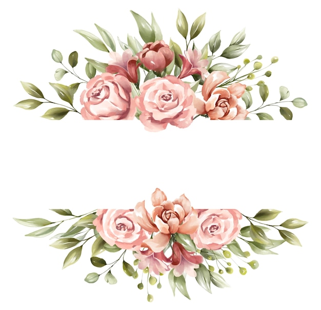 Beautiful floral border with watercolor