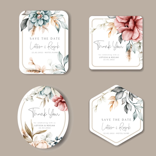 beautiful floral collection label with vintage watercolor flower and leaves