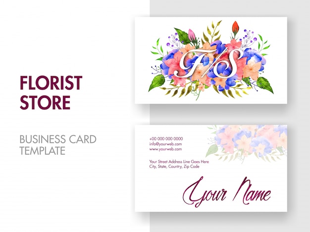 Vector beautiful floral design decorated business card with front and back presentations. horizontal business cards,