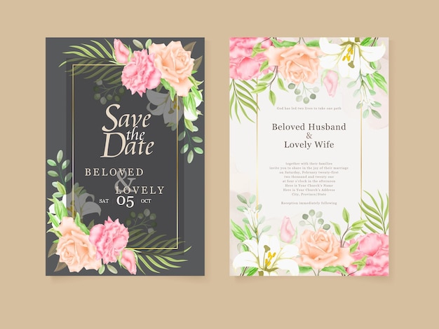 Beautiful floral design wedding invitation card