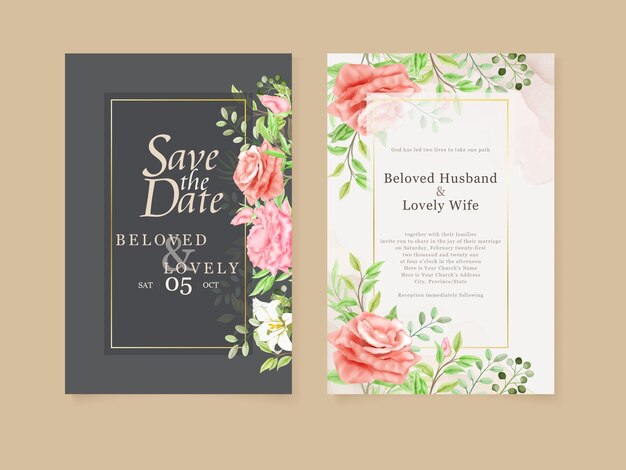 Beautiful floral design wedding invitation set