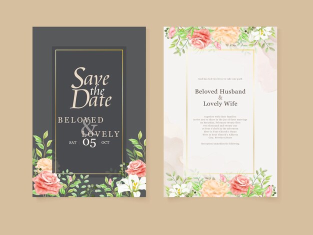 Beautiful floral design wedding invitation set