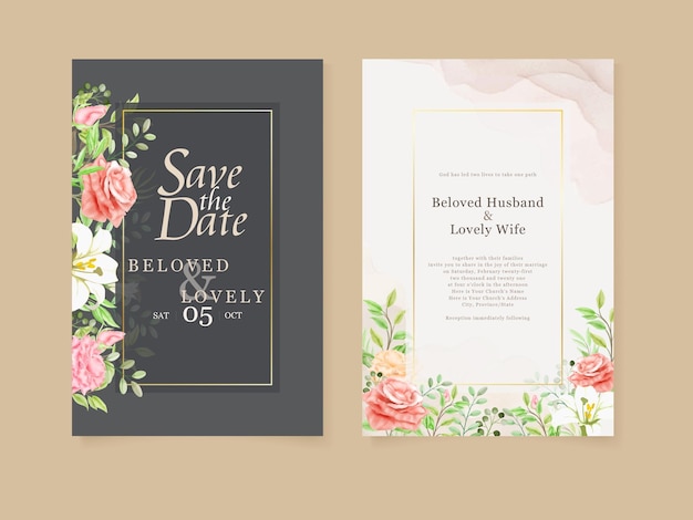 Beautiful floral design wedding invitation set