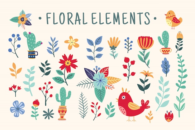 Vector beautiful floral elements set