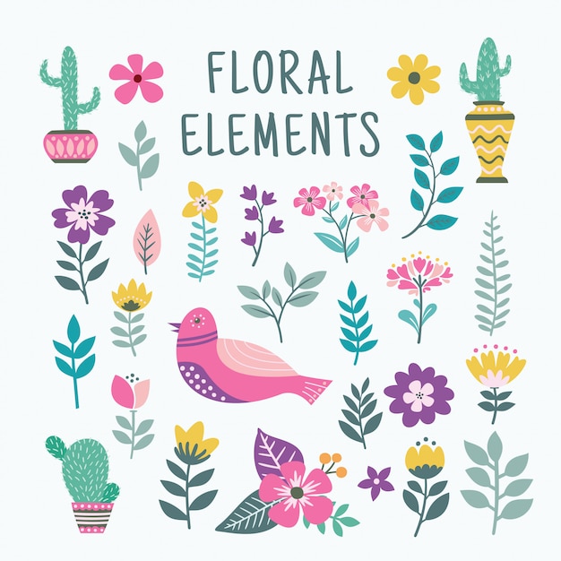 Vector beautiful floral elements set