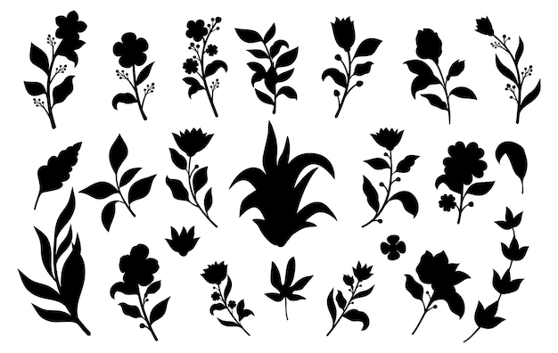 Beautiful floral Flower isolated Vectors Silhouettes