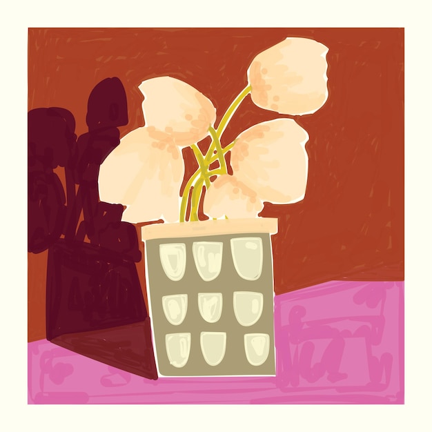 Bellissimi fiori floreali su un vaso, illustrazioni vettoriali disegnate a mano, copertine di poster