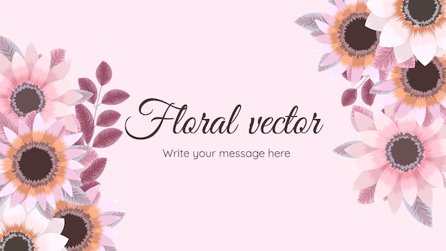 Beautiful floral frame background template with soft nature flowers leaves branches text place