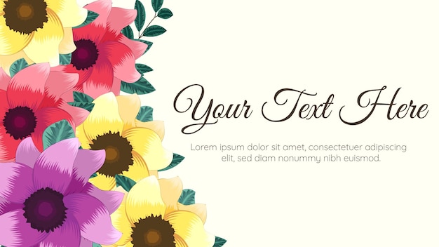 Beautiful floral frame background template with soft nature flowers,