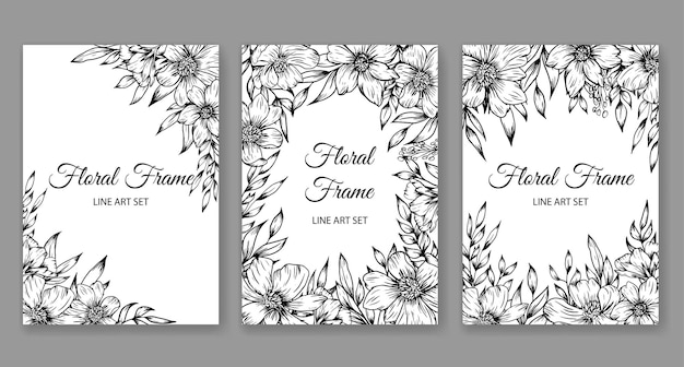 Beautiful floral frame outline hand drawn decoration