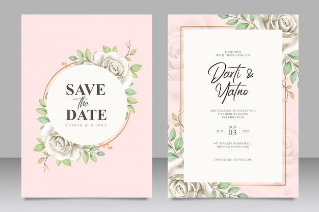 Beautiful floral frame wedding card set template