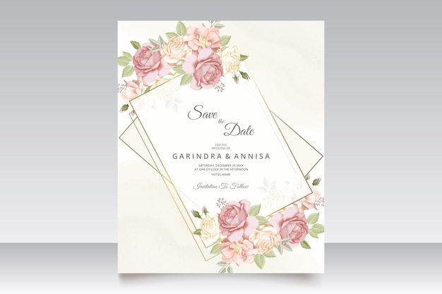 Красивая цветочная рамка шаблон свадебного приглашения premium векторы