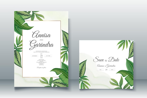 beautiful floral frame wedding invitation card template Premium Vector