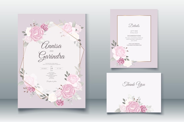 Beautiful floral frame wedding invitation card template premium vector