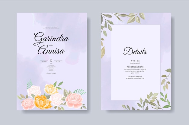 Beautiful floral frame wedding invitation card template Premium Vector