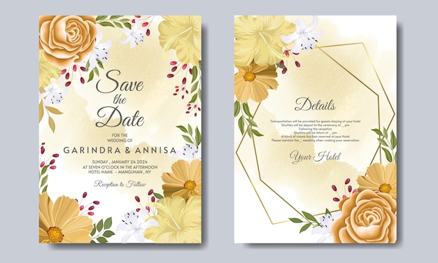 Beautiful floral frame wedding invitation card template premium vector