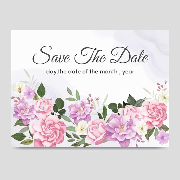 美しい花のフレームの結婚式の招待カードテンプレートプレミアムベクトル