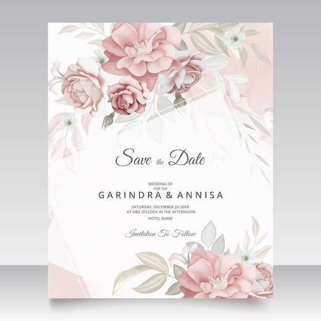 Beautiful floral frame wedding invitation card template set  