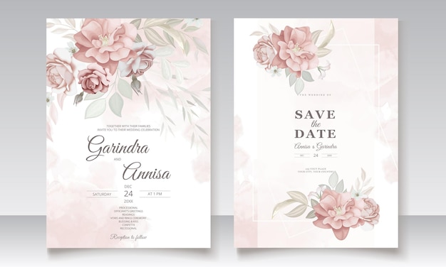 Beautiful floral frame wedding invitation card template set  