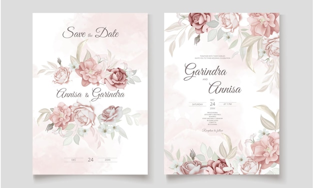 Beautiful floral frame wedding invitation card template set  