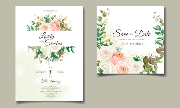 Beautiful floral frame wedding invitation card template set