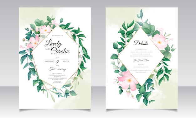 Beautiful floral frame wedding invitation card template set