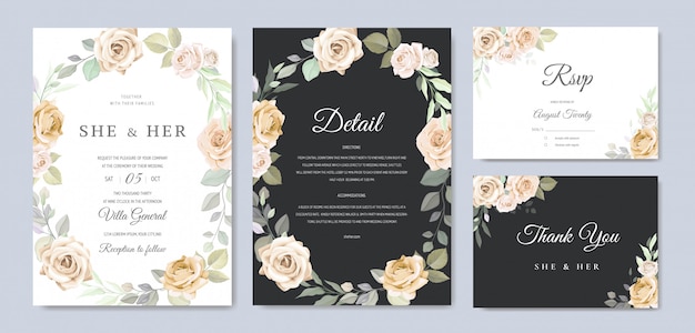 Beautiful floral frame wedding invitation card template