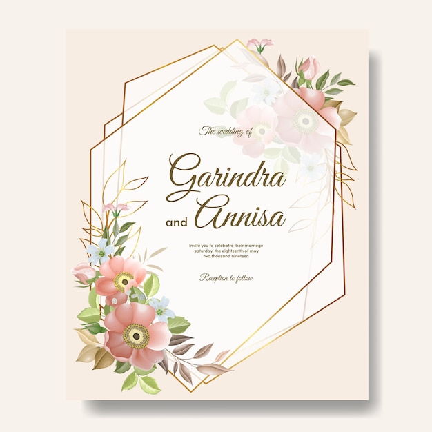 Beautiful floral frame wedding invitation card template  