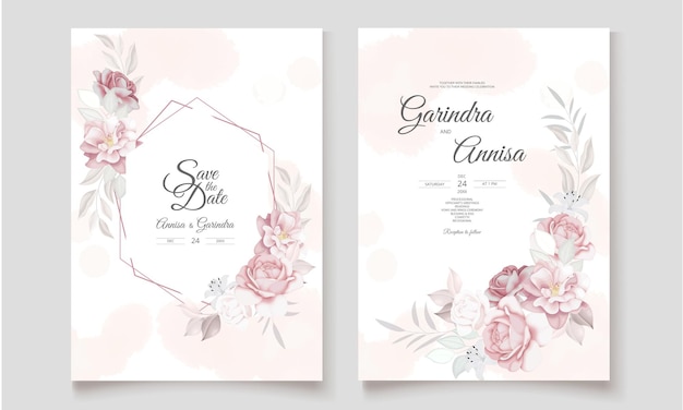 Beautiful floral frame wedding invitation card template  