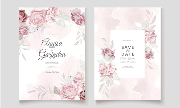 Beautiful floral frame wedding invitation card template  